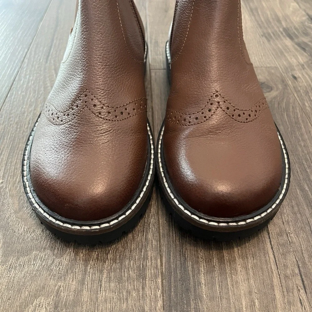 Mini Boden Girls Brown Leather Chelsea Wingtip Brogue ankle Boots Size US 1.5